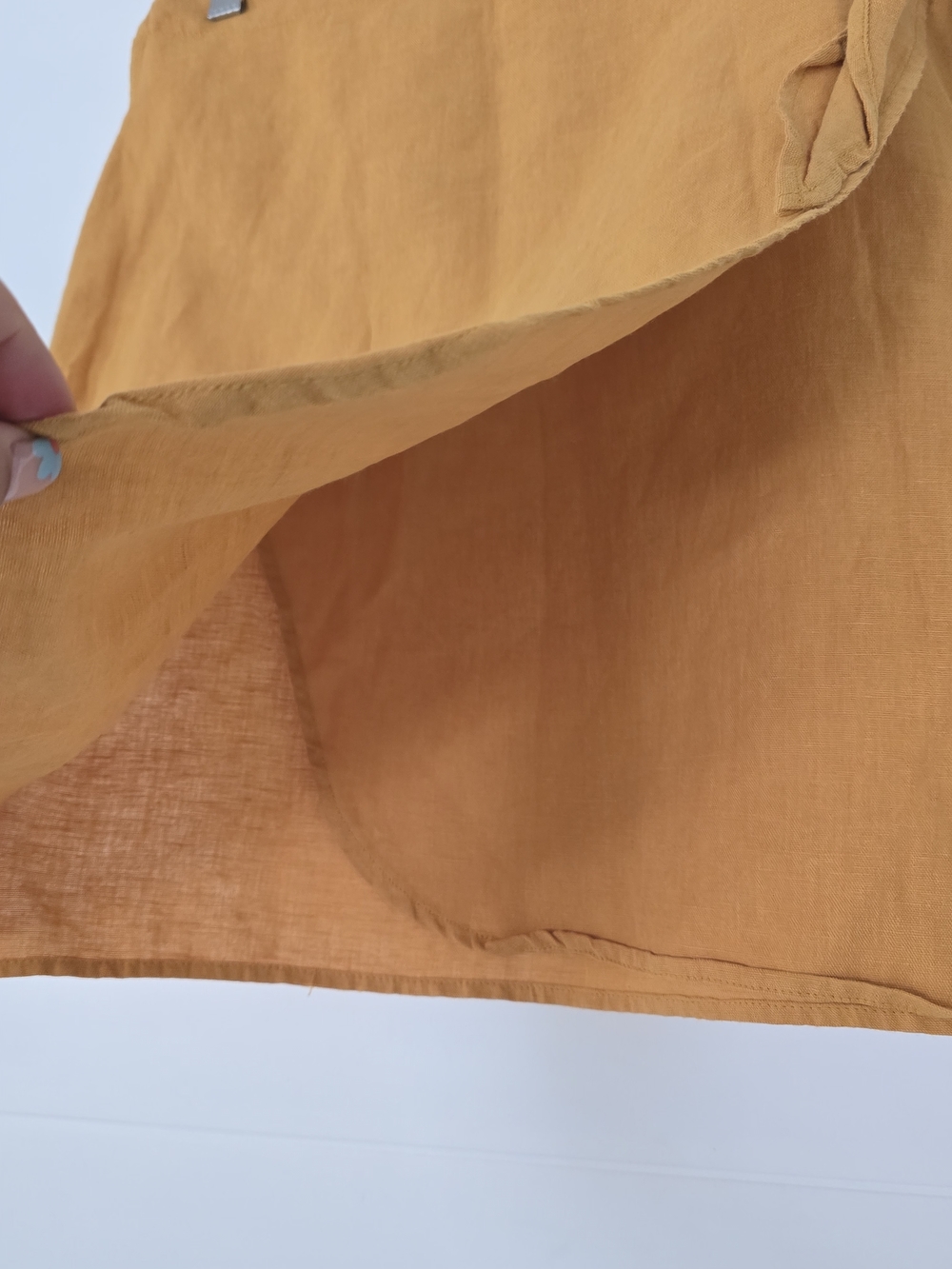 Zara Mustard Yellow 100% Linen Wrap Mini Skirt Side Tie Size Medium - Picture 3 of 6